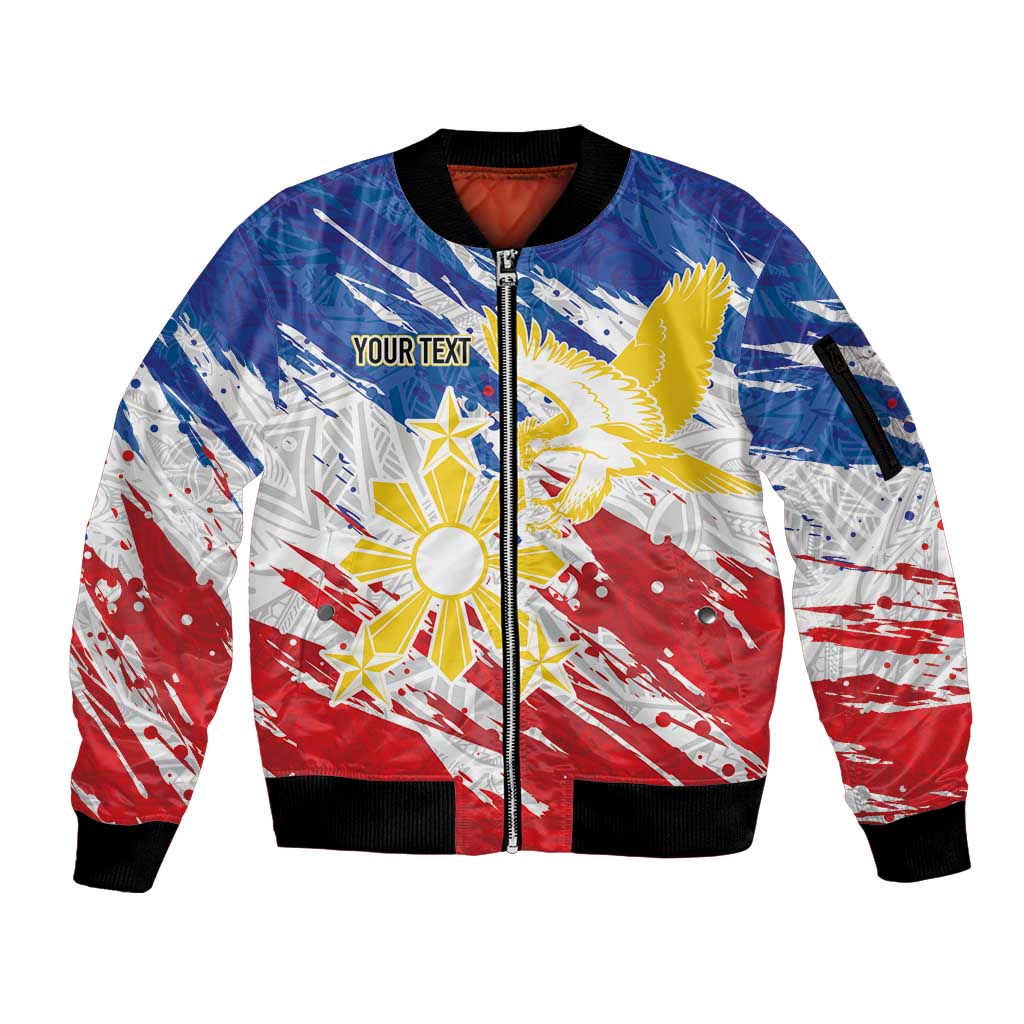 Personalized Filipino Sun and Stars Sleeve Zip Bomber Jacket Grunge Vibes LT7 Unisex White - Polynesian Pride