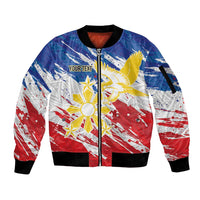 Personalized Filipino Sun and Stars Sleeve Zip Bomber Jacket Grunge Vibes LT7 Unisex White - Polynesian Pride