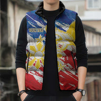 Personalized Filipino Sun and Stars Sleeveless Puffer Jacket Grunge Vibes LT7 - Polynesian Pride
