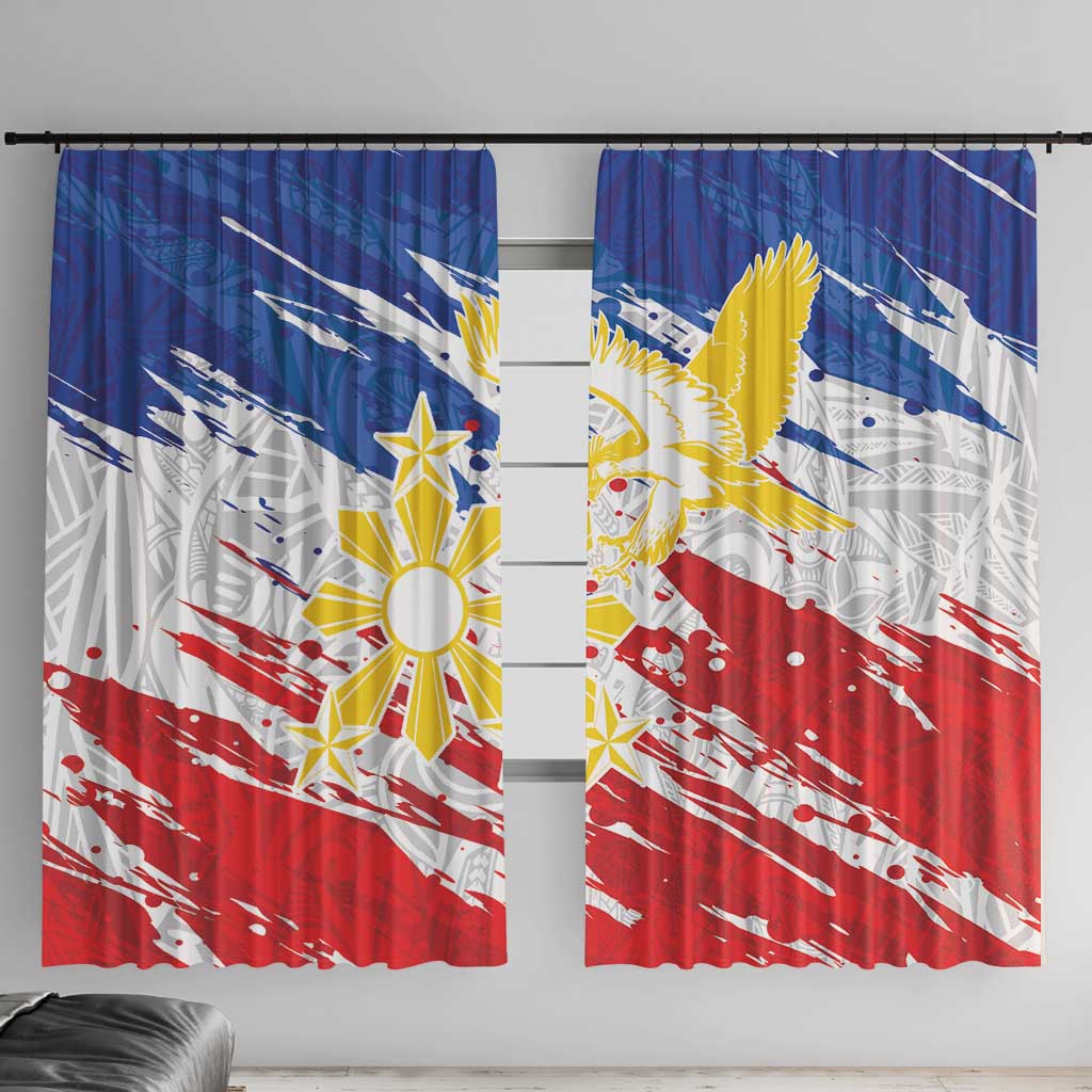 Filipino Sun and Stars Window Curtain Grunge Vibes LT7 With Hooks White - Polynesian Pride