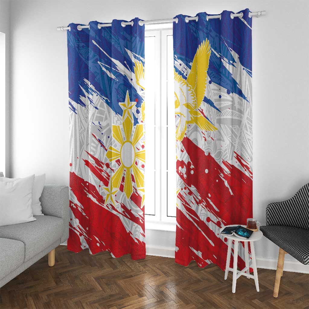 Filipino Sun and Stars Window Curtain Grunge Vibes LT7 With Grommets White - Polynesian Pride