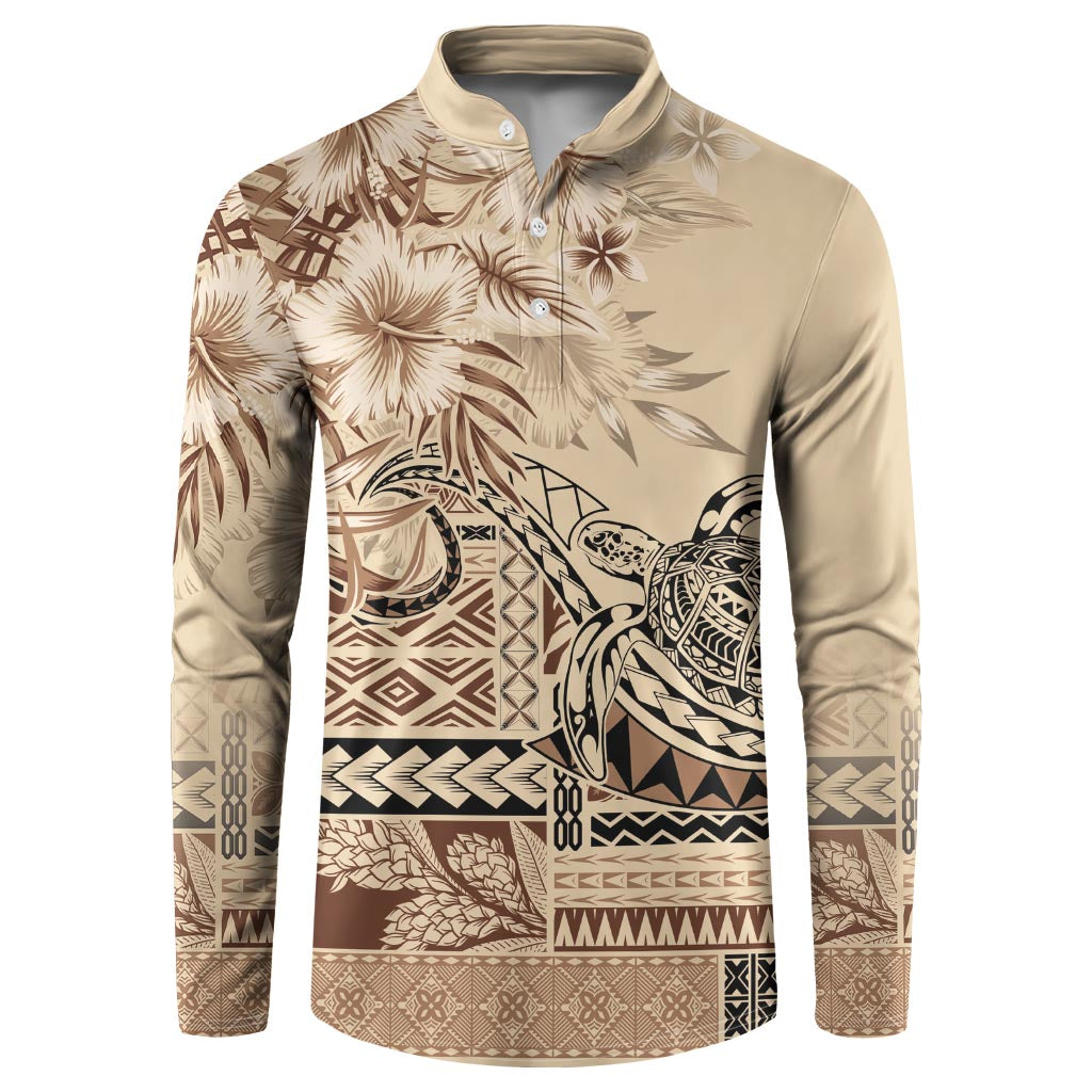 Vaiaso o le Gagana Samoa Button Sweatshirt Siapo Motif Beige LT7 Beige - Polynesian Pride