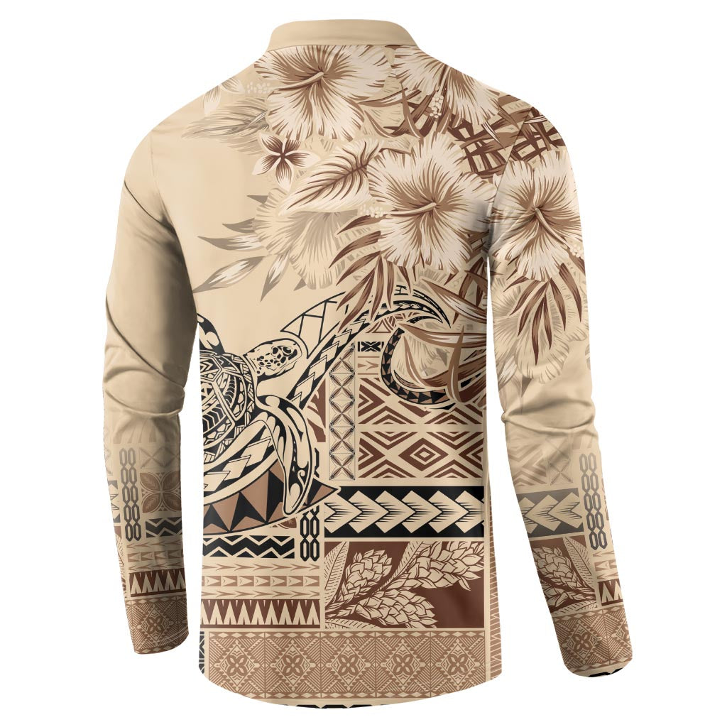 Vaiaso o le Gagana Samoa Button Sweatshirt Siapo Motif Beige LT7 - Polynesian Pride