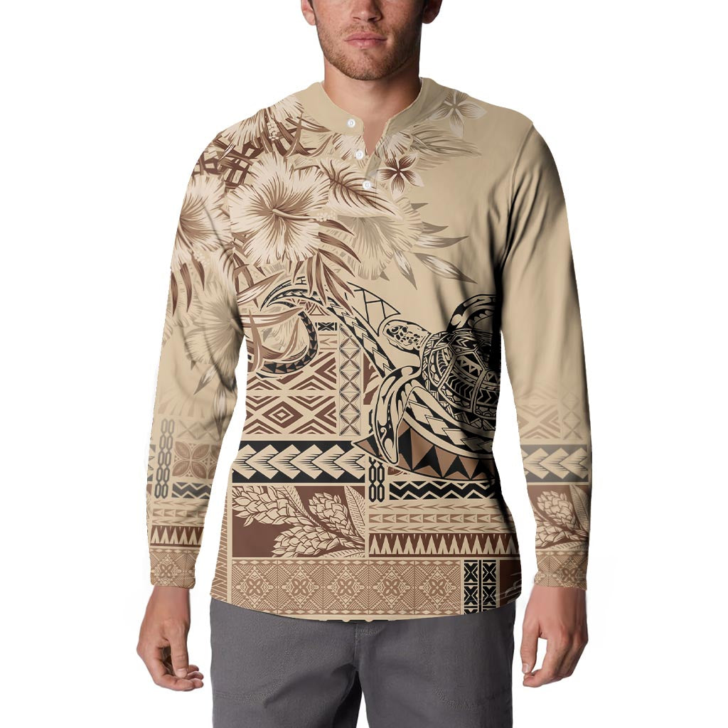Vaiaso o le Gagana Samoa Button Sweatshirt Siapo Motif Beige LT7 - Polynesian Pride