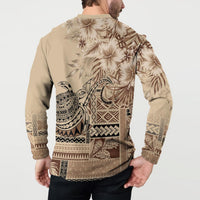 Vaiaso o le Gagana Samoa Button Sweatshirt Siapo Motif Beige LT7 - Polynesian Pride