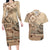 Vaiaso o le Gagana Samoa Couples Matching Long Sleeve Bodycon Dress and Hawaiian Shirt Siapo Motif Beige