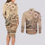 Vaiaso o le Gagana Samoa Couples Matching Long Sleeve Bodycon Dress and Long Sleeve Button Shirt Siapo Motif Beige