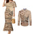 Vaiaso o le Gagana Samoa Couples Matching Mermaid Dress and Long Sleeve Button Shirt Siapo Motif Beige