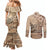 Vaiaso o le Gagana Samoa Couples Matching Mermaid Dress and Long Sleeve Button Shirt Siapo Motif Beige