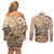 Vaiaso o le Gagana Samoa Couples Matching Off Shoulder Short Dress and Long Sleeve Button Shirt Siapo Motif Beige