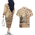 Vaiaso o le Gagana Samoa Couples Matching Off The Shoulder Long Sleeve Dress and Hawaiian Shirt Siapo Motif Beige