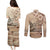 Vaiaso o le Gagana Samoa Couples Matching Puletasi and Long Sleeve Button Shirt Siapo Motif Beige