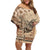 Vaiaso o le Gagana Samoa Family Matching Off Shoulder Short Dress and Hawaiian Shirt Siapo Motif Beige