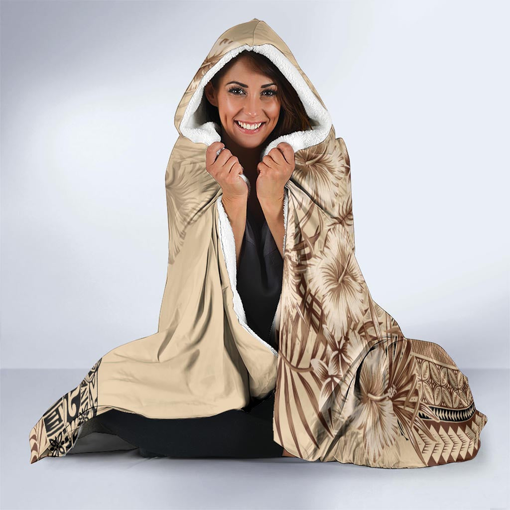 Vaiaso o le Gagana Samoa Hooded Blanket Siapo Motif Beige LT7 - Polynesian Pride