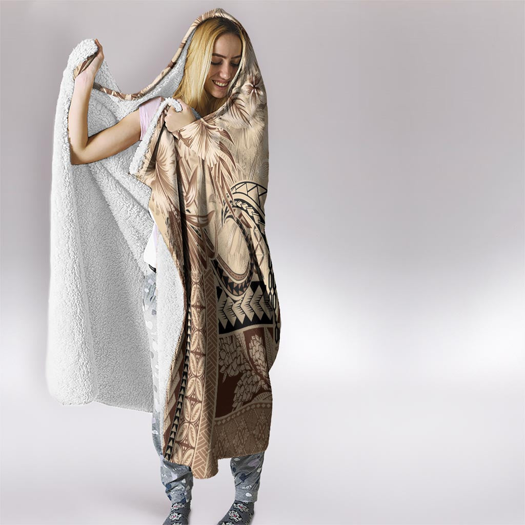 Vaiaso o le Gagana Samoa Hooded Blanket Siapo Motif Beige LT7 - Polynesian Pride
