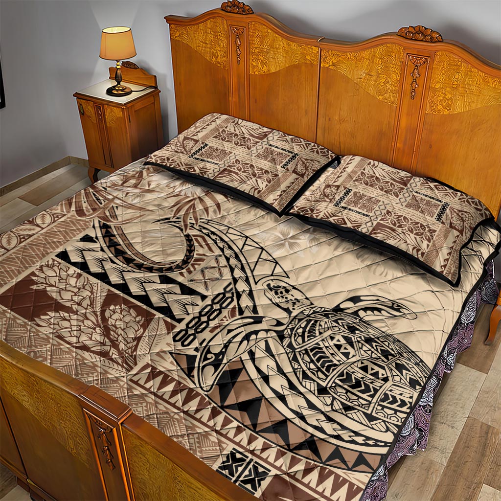 Vaiaso o le Gagana Samoa Quilt Bed Set Siapo Motif Beige LT7 - Polynesian Pride