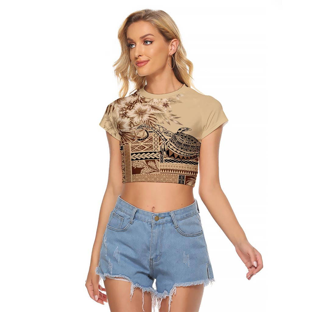 Vaiaso o le Gagana Samoa Raglan Cropped T Shirt Siapo Motif Beige LT7 Female Beige - Polynesian Pride