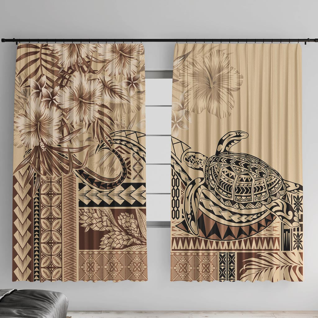 Vaiaso o le Gagana Samoa Window Curtain Siapo Motif Beige LT7 With Hooks Beige - Polynesian Pride