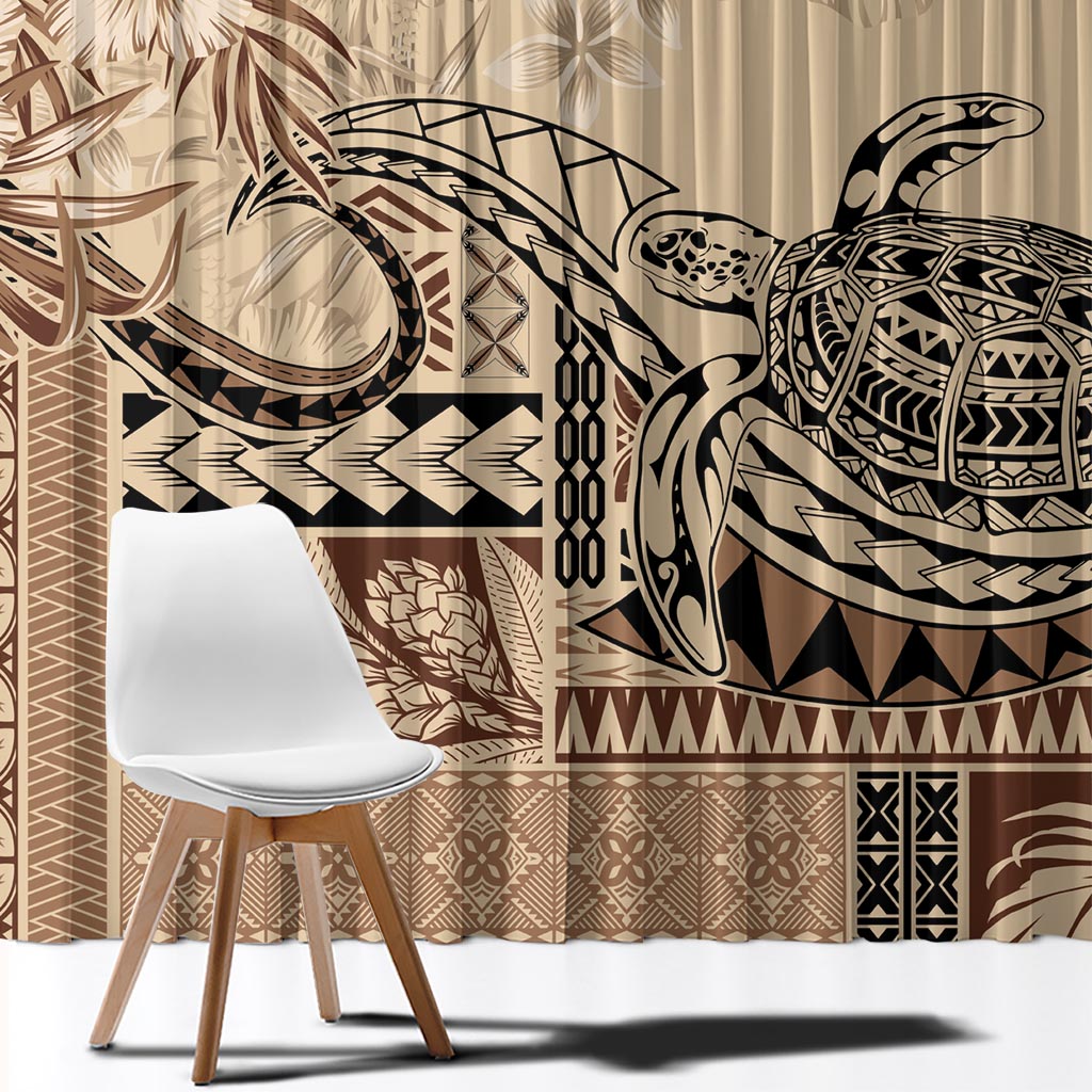 Vaiaso o le Gagana Samoa Window Curtain Siapo Motif Beige LT7 - Polynesian Pride