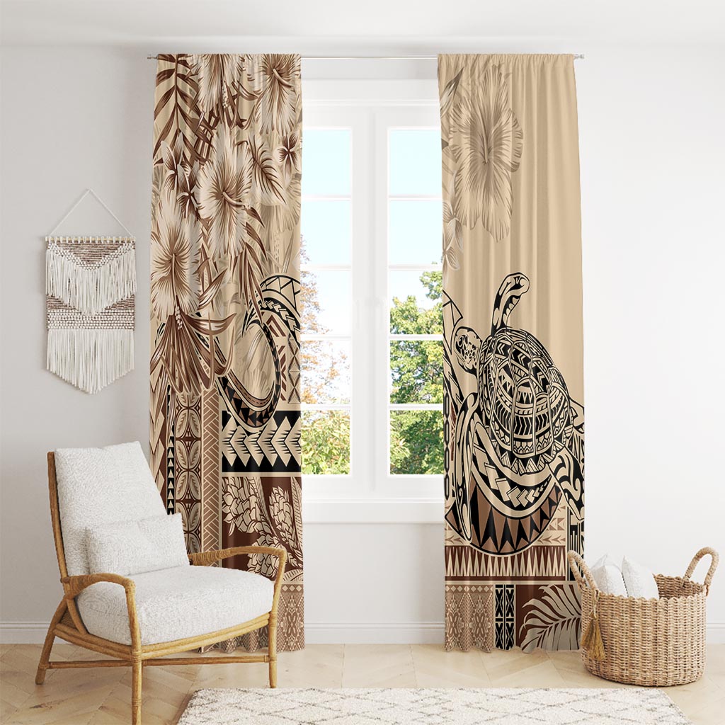 Vaiaso o le Gagana Samoa Window Curtain Siapo Motif Beige LT7 - Polynesian Pride