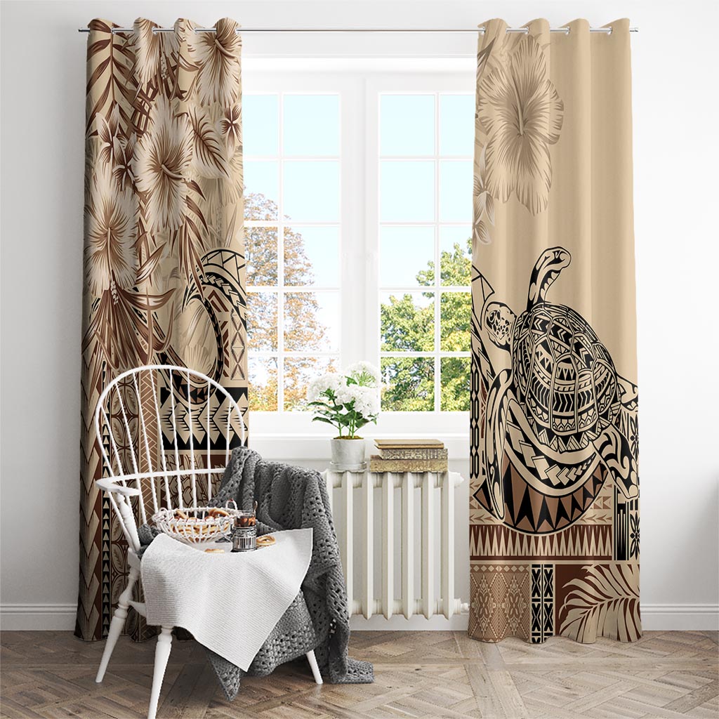 Vaiaso o le Gagana Samoa Window Curtain Siapo Motif Beige LT7 - Polynesian Pride