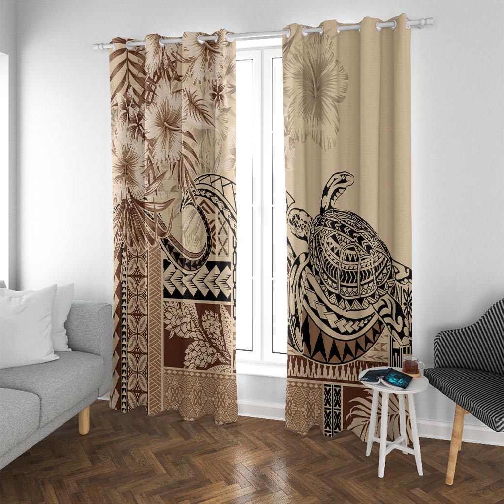 Vaiaso o le Gagana Samoa Window Curtain Siapo Motif Beige LT7 With Grommets Beige - Polynesian Pride
