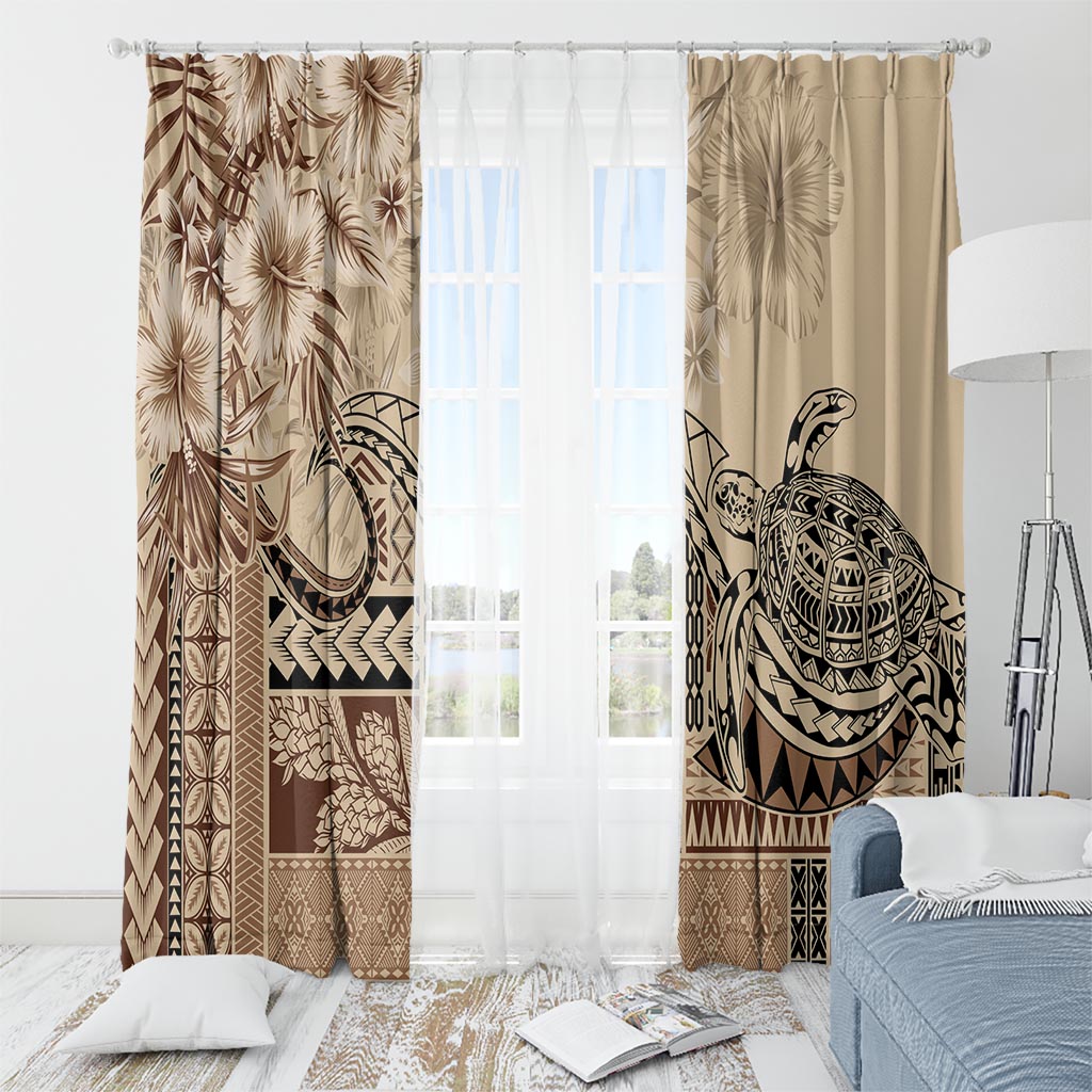 Vaiaso o le Gagana Samoa Window Curtain Siapo Motif Beige LT7 - Polynesian Pride