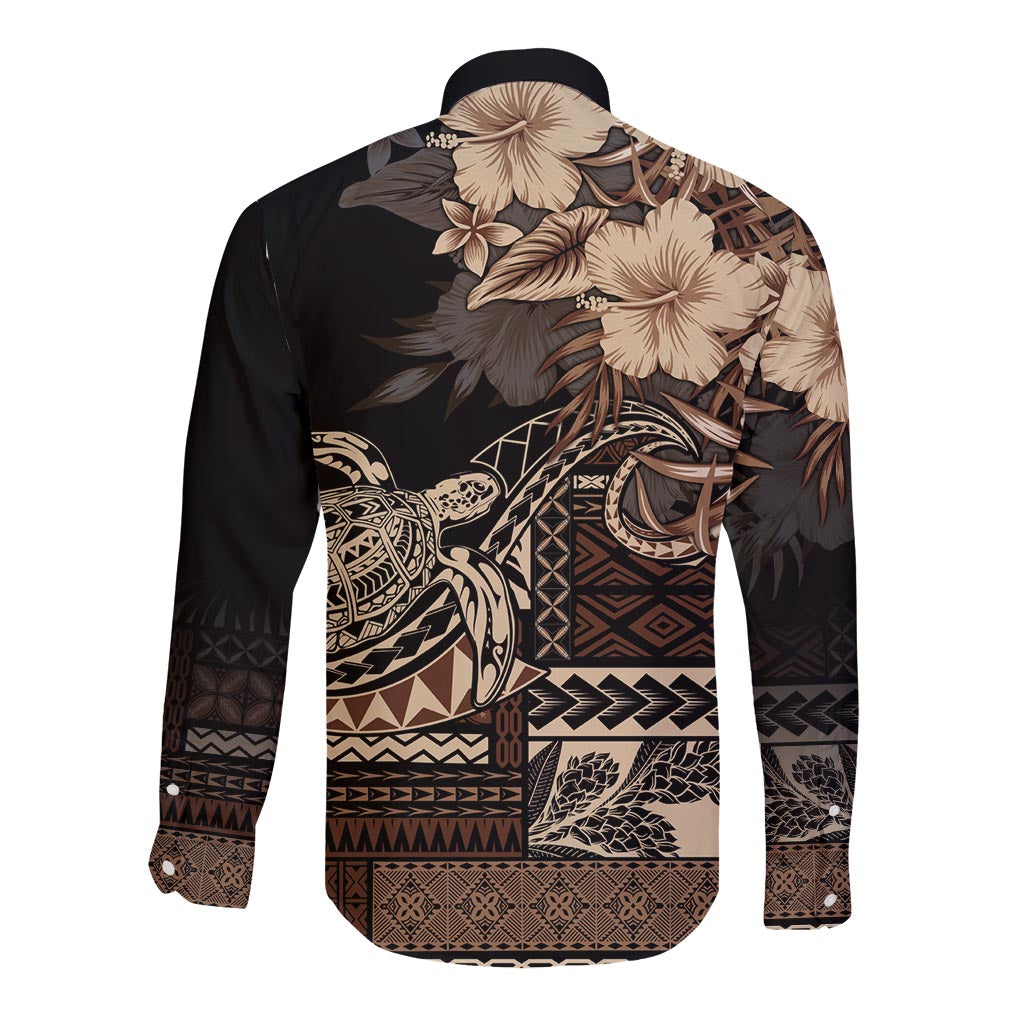 Vaiaso o le Gagana Samoa Long Sleeve Button Shirt Siapo Motif Black LT7 - Polynesian Pride