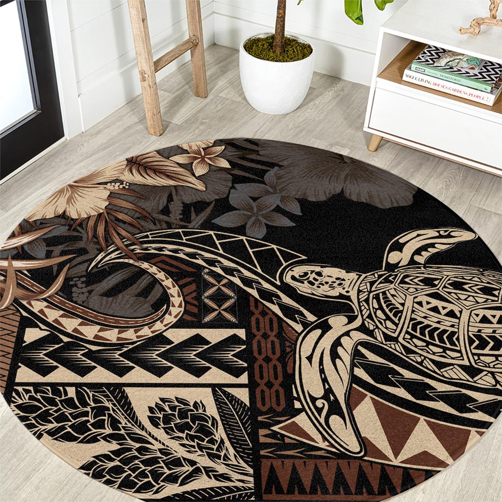 Vaiaso o le Gagana Samoa Round Carpet Siapo Motif Black LT7 Black - Polynesian Pride