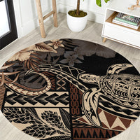 Vaiaso o le Gagana Samoa Round Carpet Siapo Motif Black LT7 Black - Polynesian Pride