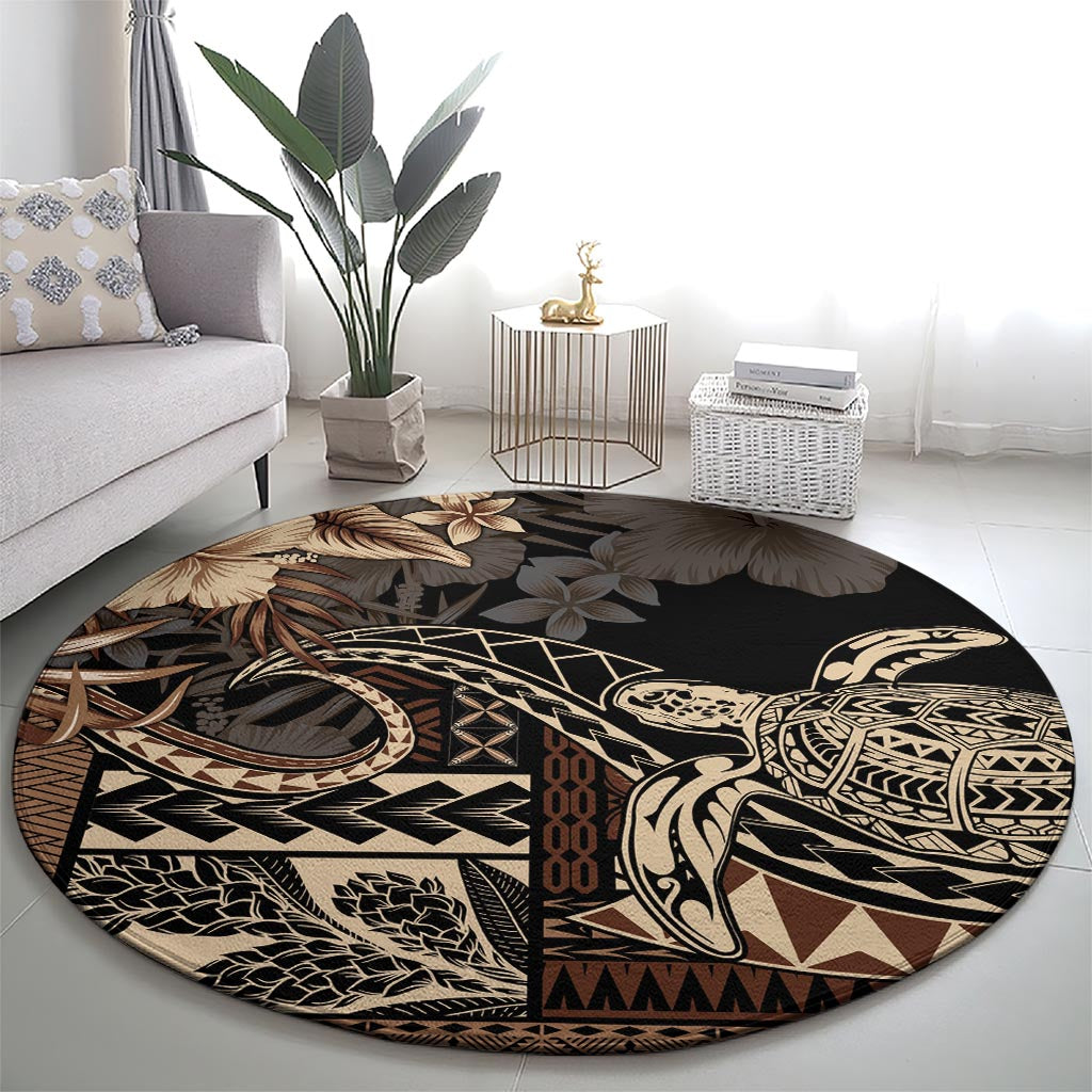 Vaiaso o le Gagana Samoa Round Carpet Siapo Motif Black LT7 - Polynesian Pride