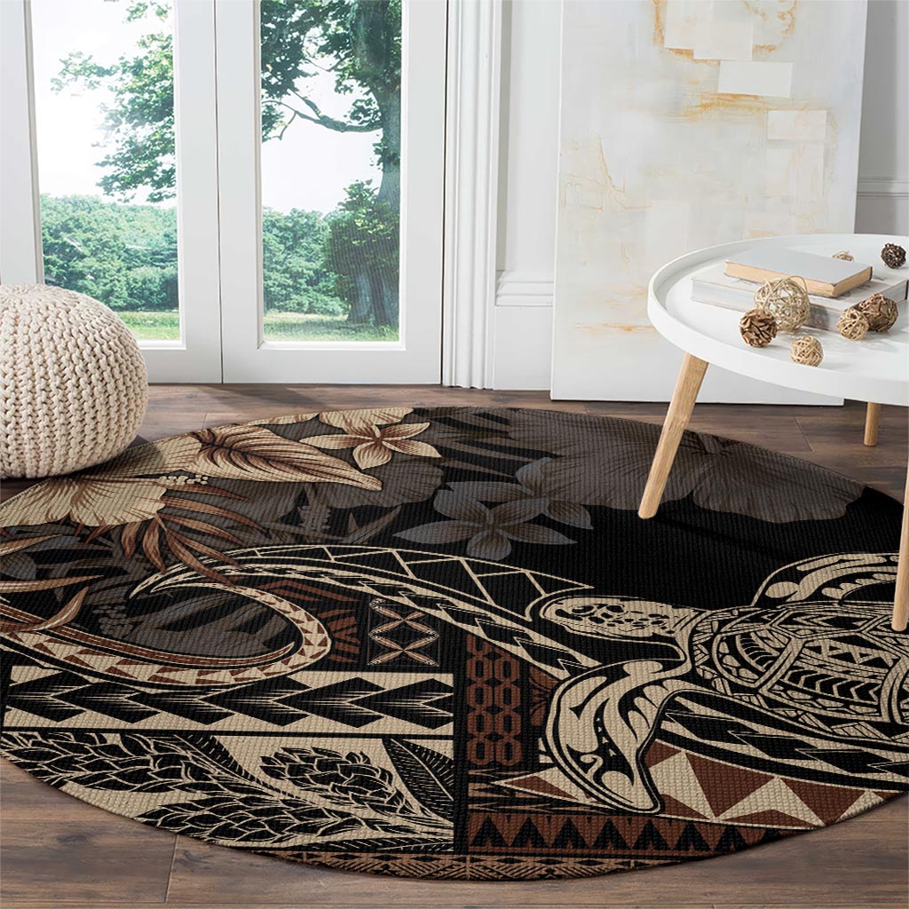 Vaiaso o le Gagana Samoa Round Carpet Siapo Motif Black LT7 - Polynesian Pride