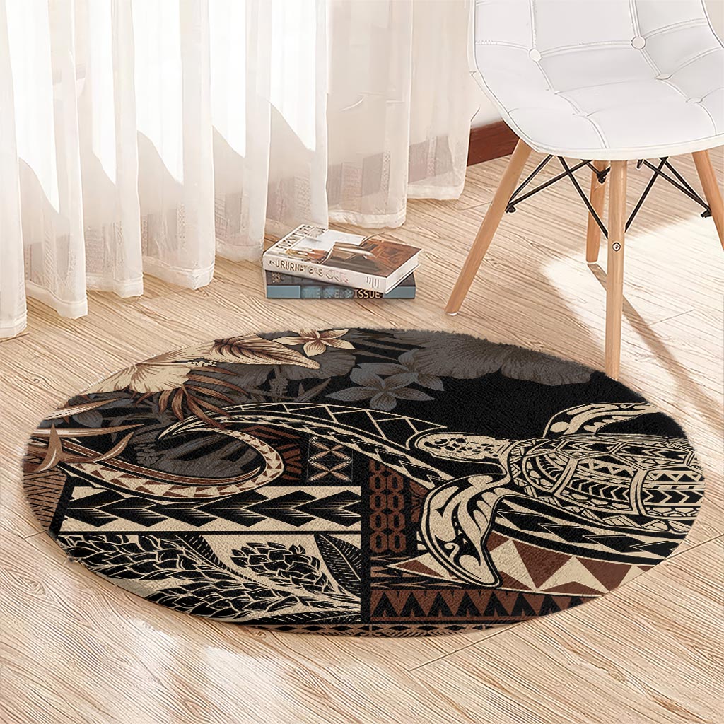 Vaiaso o le Gagana Samoa Round Carpet Siapo Motif Black LT7 - Polynesian Pride