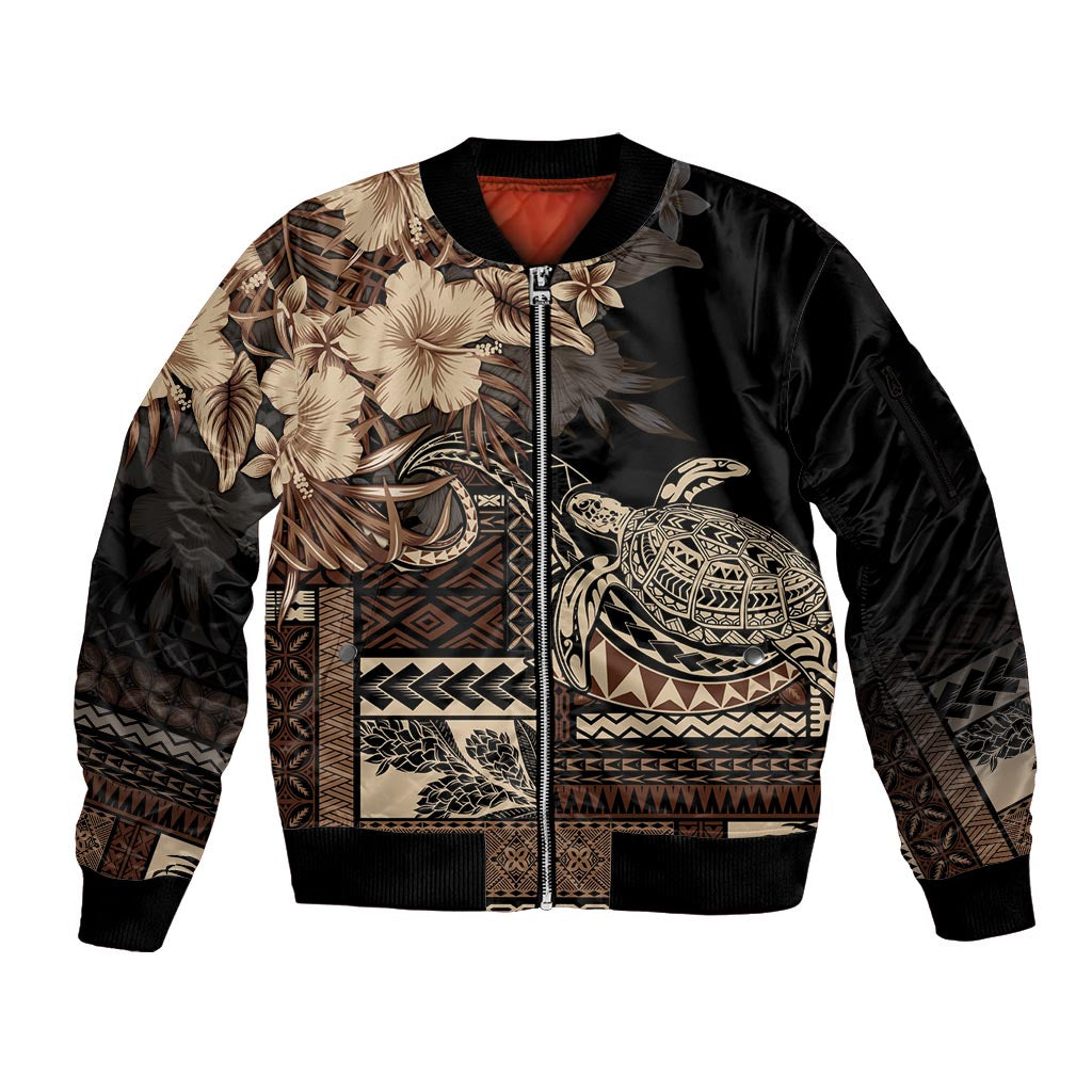 Vaiaso o le Gagana Samoa Sleeve Zip Bomber Jacket Siapo Motif Black LT7 Unisex Black - Polynesian Pride