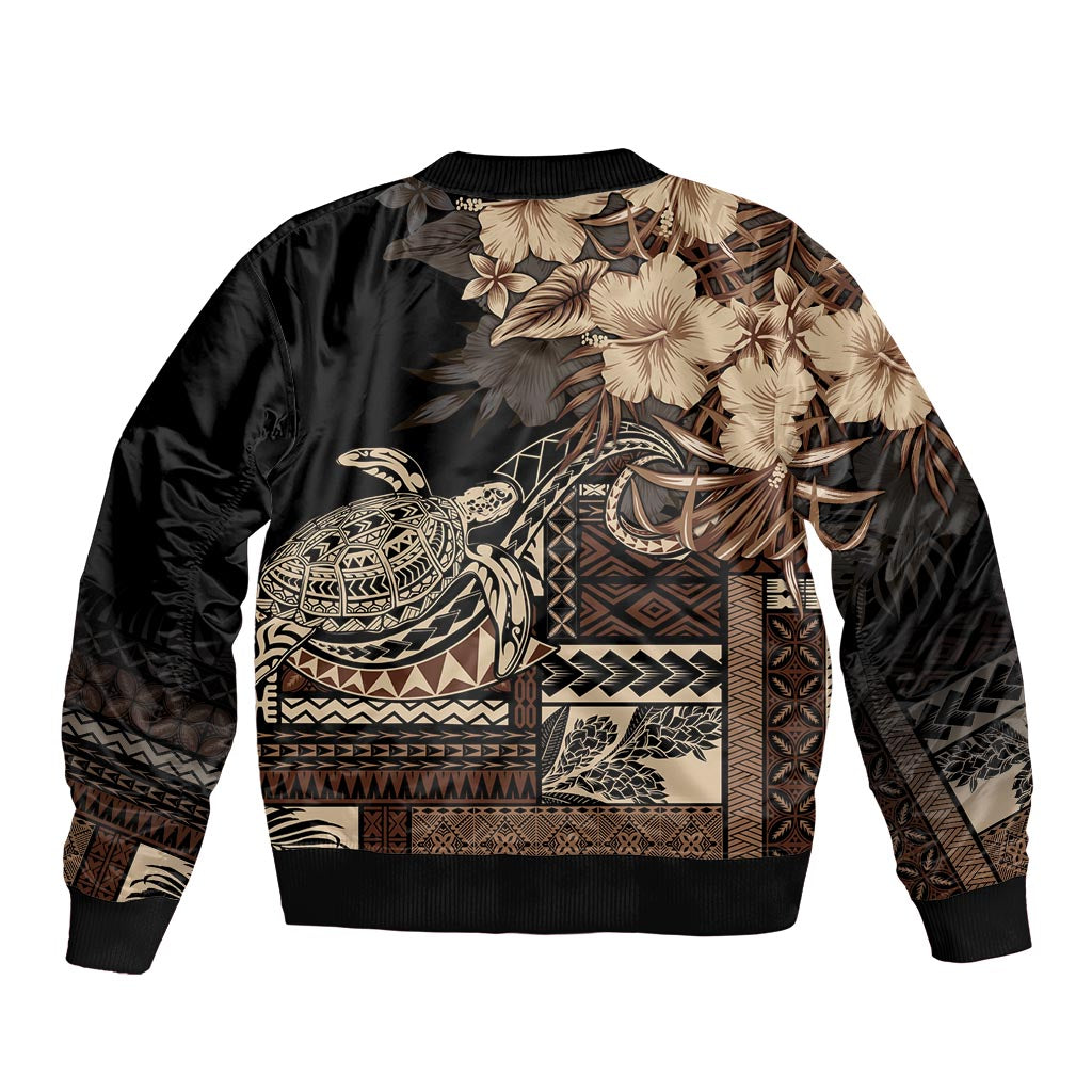 Vaiaso o le Gagana Samoa Sleeve Zip Bomber Jacket Siapo Motif Black LT7 - Polynesian Pride