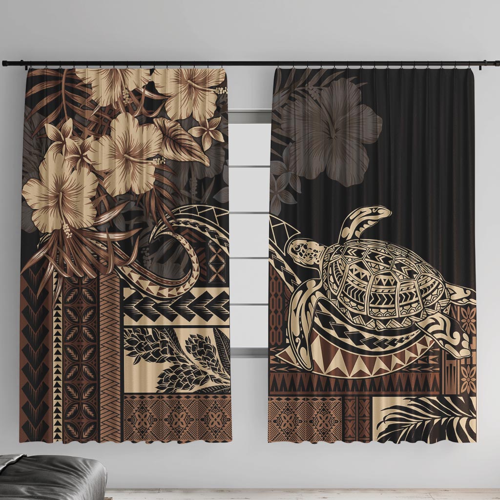 Vaiaso o le Gagana Samoa Window Curtain Siapo Motif Black LT7 With Hooks Black - Polynesian Pride