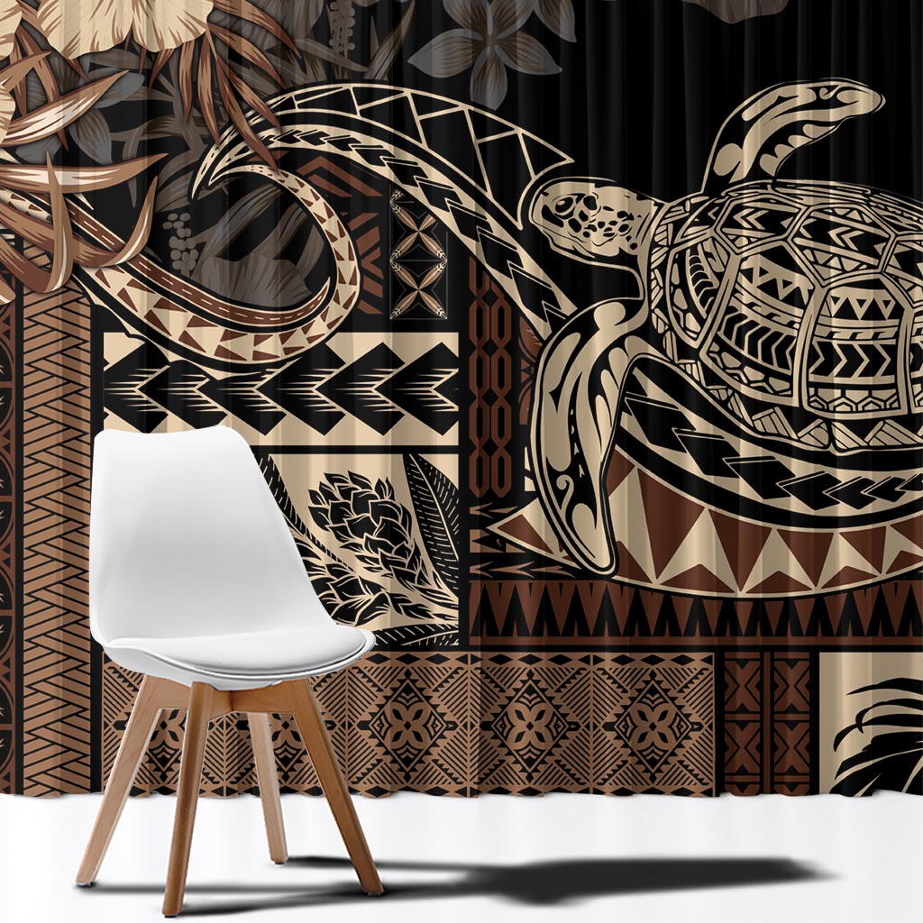 Vaiaso o le Gagana Samoa Window Curtain Siapo Motif Black LT7 - Polynesian Pride