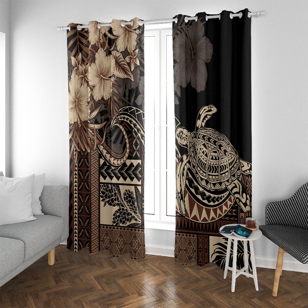 Vaiaso o le Gagana Samoa Window Curtain Siapo Motif Black LT7 With Grommets Black - Polynesian Pride