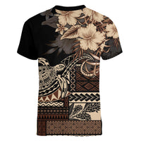 Vaiaso o le Gagana Samoa Women V-Neck T-Shirt Siapo Motif Black LT7 - Polynesian Pride