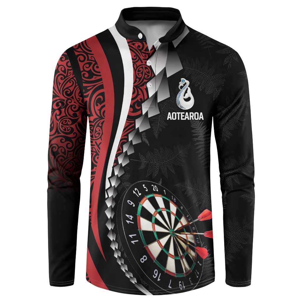Personalized New Zealand Darts Button Sweatshirt Kowhaiwhai Whero Koiri - Manaia LT7 Red - Polynesian Pride