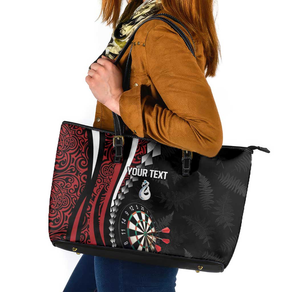 Personalized New Zealand Darts Leather Tote Bag Kowhaiwhai Whero Koiri - Manaia LT7 Red - Polynesian Pride