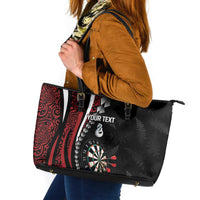 Personalized New Zealand Darts Leather Tote Bag Kowhaiwhai Whero Koiri - Manaia LT7 Red - Polynesian Pride