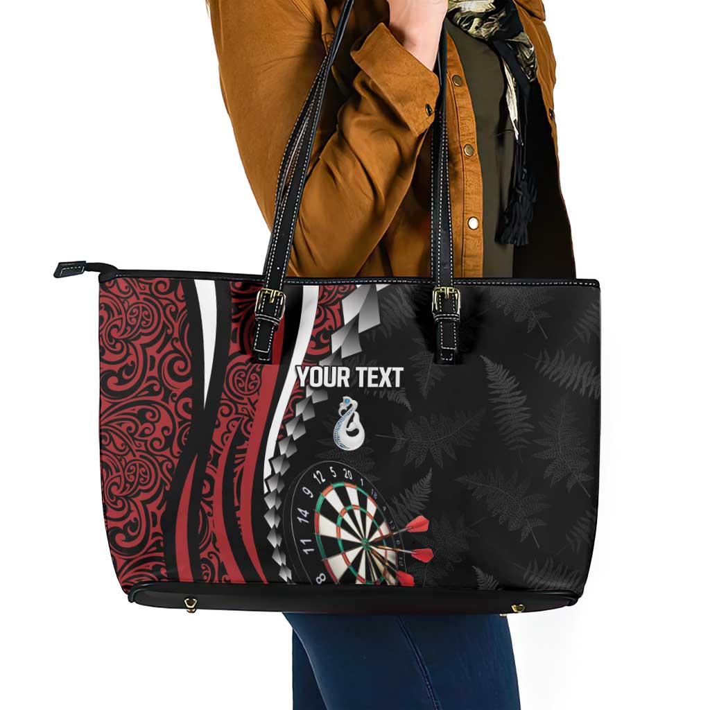 Personalized New Zealand Darts Leather Tote Bag Kowhaiwhai Whero Koiri - Manaia LT7 - Polynesian Pride