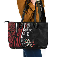 Personalized New Zealand Darts Leather Tote Bag Kowhaiwhai Whero Koiri - Manaia LT7 - Polynesian Pride