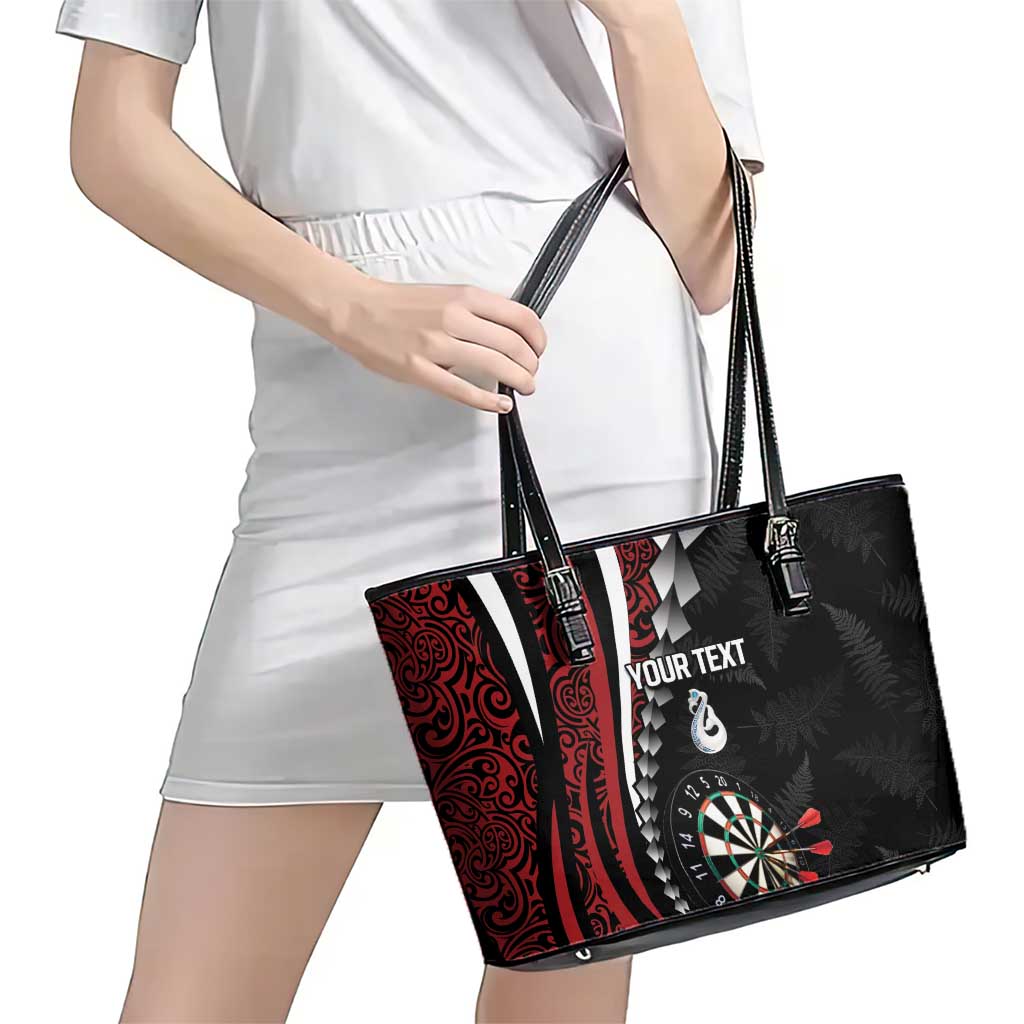 Personalized New Zealand Darts Leather Tote Bag Kowhaiwhai Whero Koiri - Manaia LT7 - Polynesian Pride