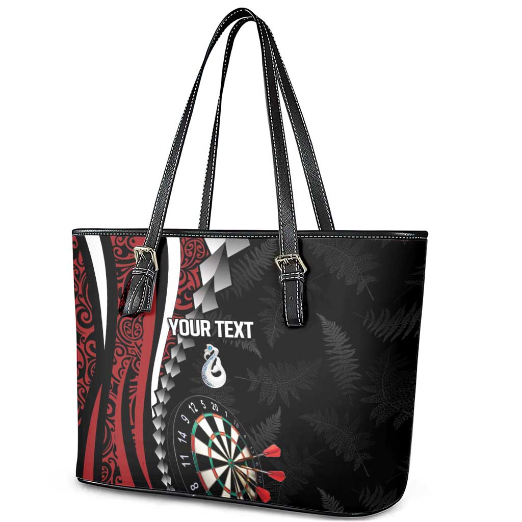 Personalized New Zealand Darts Leather Tote Bag Kowhaiwhai Whero Koiri - Manaia LT7 - Polynesian Pride