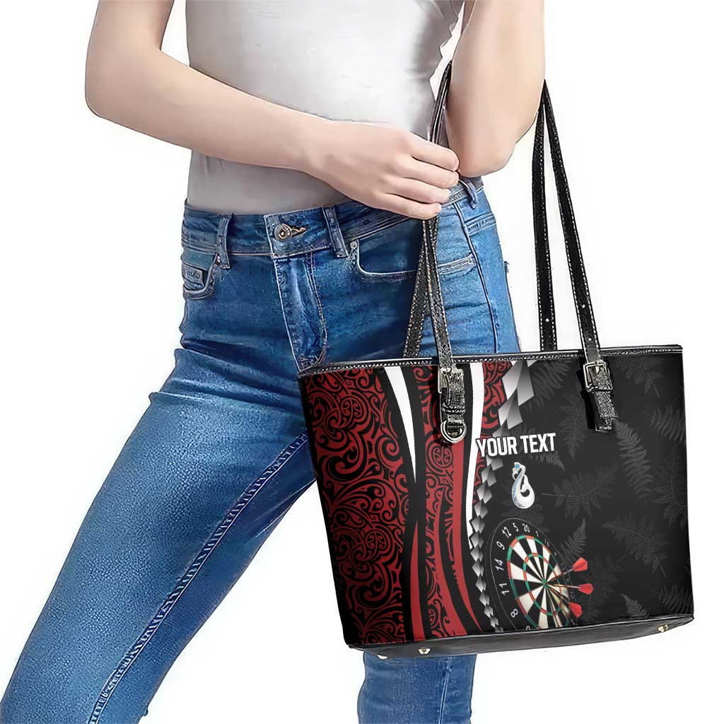 Personalized New Zealand Darts Leather Tote Bag Kowhaiwhai Whero Koiri - Manaia LT7 - Polynesian Pride