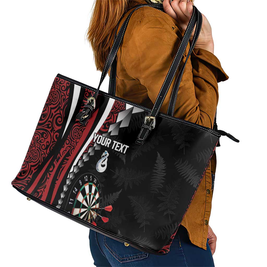 Personalized New Zealand Darts Leather Tote Bag Kowhaiwhai Whero Koiri - Manaia LT7 - Polynesian Pride