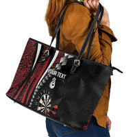 Personalized New Zealand Darts Leather Tote Bag Kowhaiwhai Whero Koiri - Manaia LT7 - Polynesian Pride
