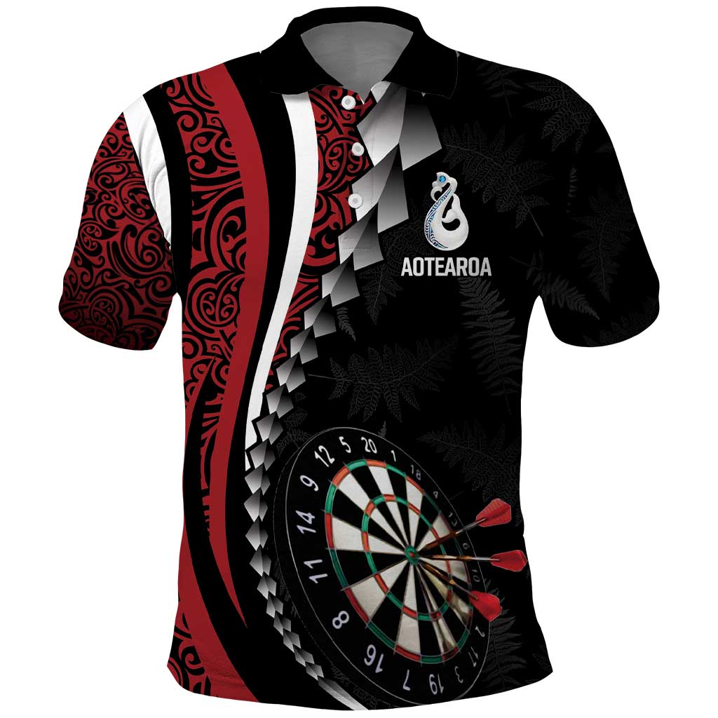 Personalized New Zealand Darts Polo Shirt Kowhaiwhai Whero Koiri - Manaia LT7 Red - Polynesian Pride